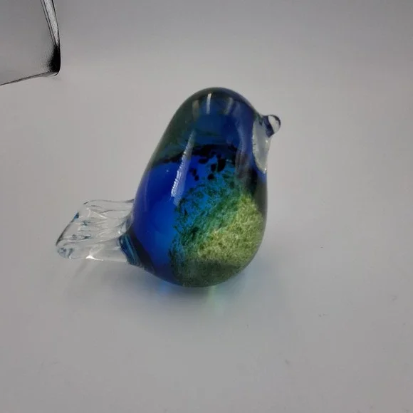 VTG Cobalt Blue Green Art Glass Bird Paperweight Figurine Hand Blown Solid 3" - Picture 7 of 12